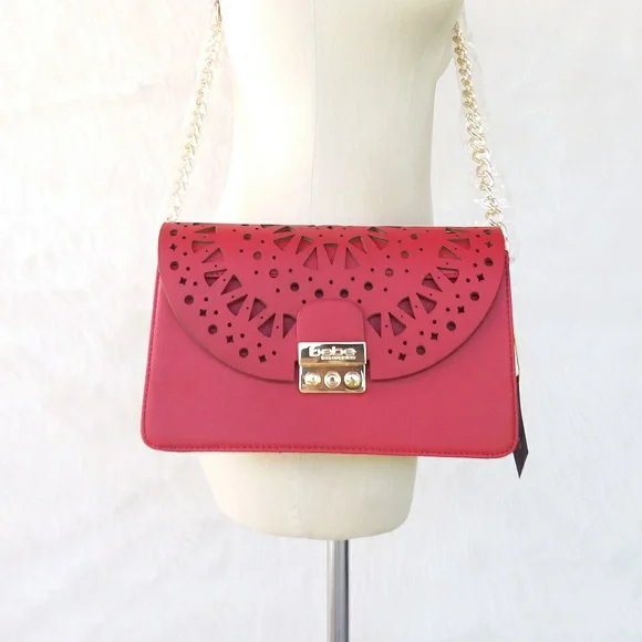 BEBE CROSSBODY RED TIFFANY PERFORATED EYELET CUT BAG PURSE - Picture 2 of 6